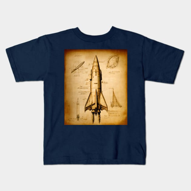 Rocket Drawing Two Engines Kids T-Shirt by Urban Gypsy Designs